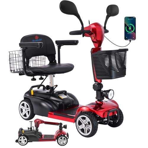 15-45 Miles Ecomobi MS02 4 Wheels Mobility Scooter for Adults/Seniors, 350W Powered Electric Wheelchair Device w/15Ah-25Ah Extended Battery, Dual Baskets/Rotating Seat, Compact Duty Mobile for Elderly