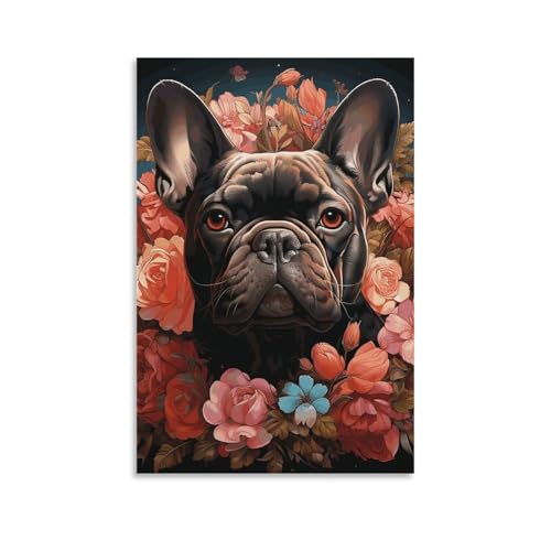 Poster bouledogue fleurs pour raviver les murs ternes du salon