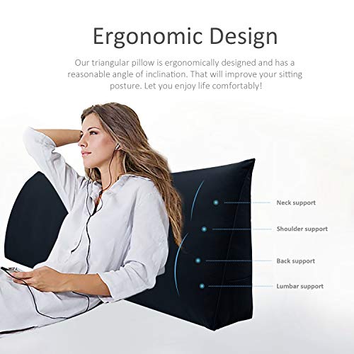 Wowmax Large Bolster Triangular Positioning Support Reading Backrest Wedge Pillow For Headboard For Day Bed Bunk Bed With Removable Cover Velvet Black King #TOP1