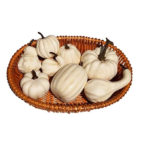 Lorigun 8 Stück Verschiedene Größen Bulk Künstliche Weiße Kürbisse Faux Harvest Rustikale Kürbisse Herbst Thanksgiving Halloween Weihnachtsdekoration Gefälschte Kürbisse Herzstück