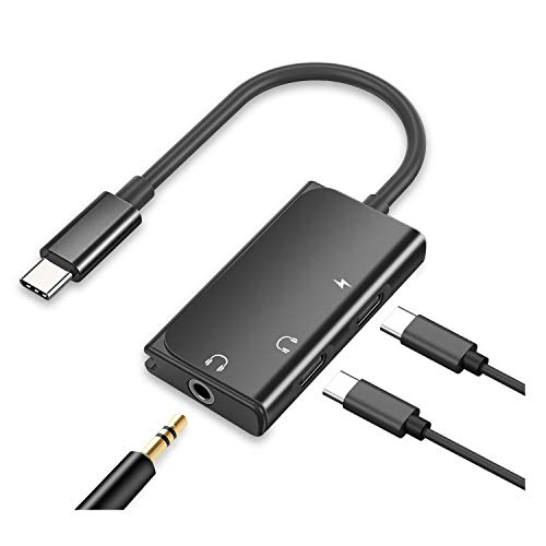 USB C to 3.5mm Audio Adapter, Mxcudu 3 in 1 USB C Male to 3.5mm&USB C Headphone Jack and Charging Adapter Compatible with Google Pixel 4/4XL/3/3XL/2XL, Galaxy S20/S20+/Note 20/10/10+ and More(Black)