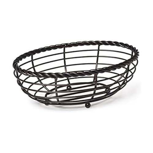 Gourmet Basics by Mikasa Rope Metal Oval Bread Basket, Black, 11-Inch -