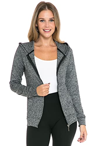 Ah Joeah Women's Hoodie Jacket - Full Zip Up Slim Fit Hooded Top Lightweight Stretch Active Yoga Workout Sweatshirt Pullover Sj4001 Act Grey M #TOP1