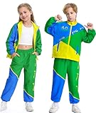 Coseaon 80s Outfit for Kids, Retro 90s Tracksuit Boys Girls Hip Hop Dance Clothes Unisex Patchwork Jacket...