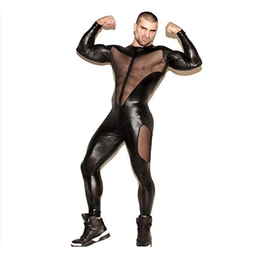 Latex ähnliches Herren Catsuit Wetlook Lack Leder Overall Männer Komplett Anzug Dessous Body,Schwarz,L Cover