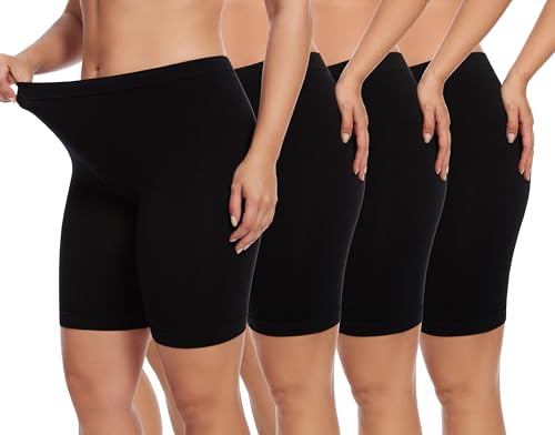 Angelhood Women\'s Cotton Boy Shorts Underwear Anti Chafing Seamless Biker Shorts High Waisted Soft Plus Boxer Briefs 4 Pack Large