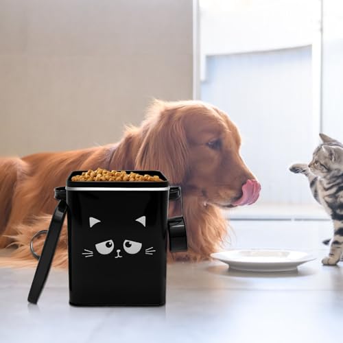 SUPPUIMNT Katzenfutter Aufbewahrung aus Metall mit 6 Liter, Fassungsvermögen inkl Schaufel und luftdichtem Deckel,für Trockenfutter (Farbe: Schwarz)