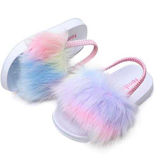 Tombik TB200501WHITERAINBOW080 Toddler Slides Girls Indoor Fuzzy Sandals Kids Flats Shoes thumb #4