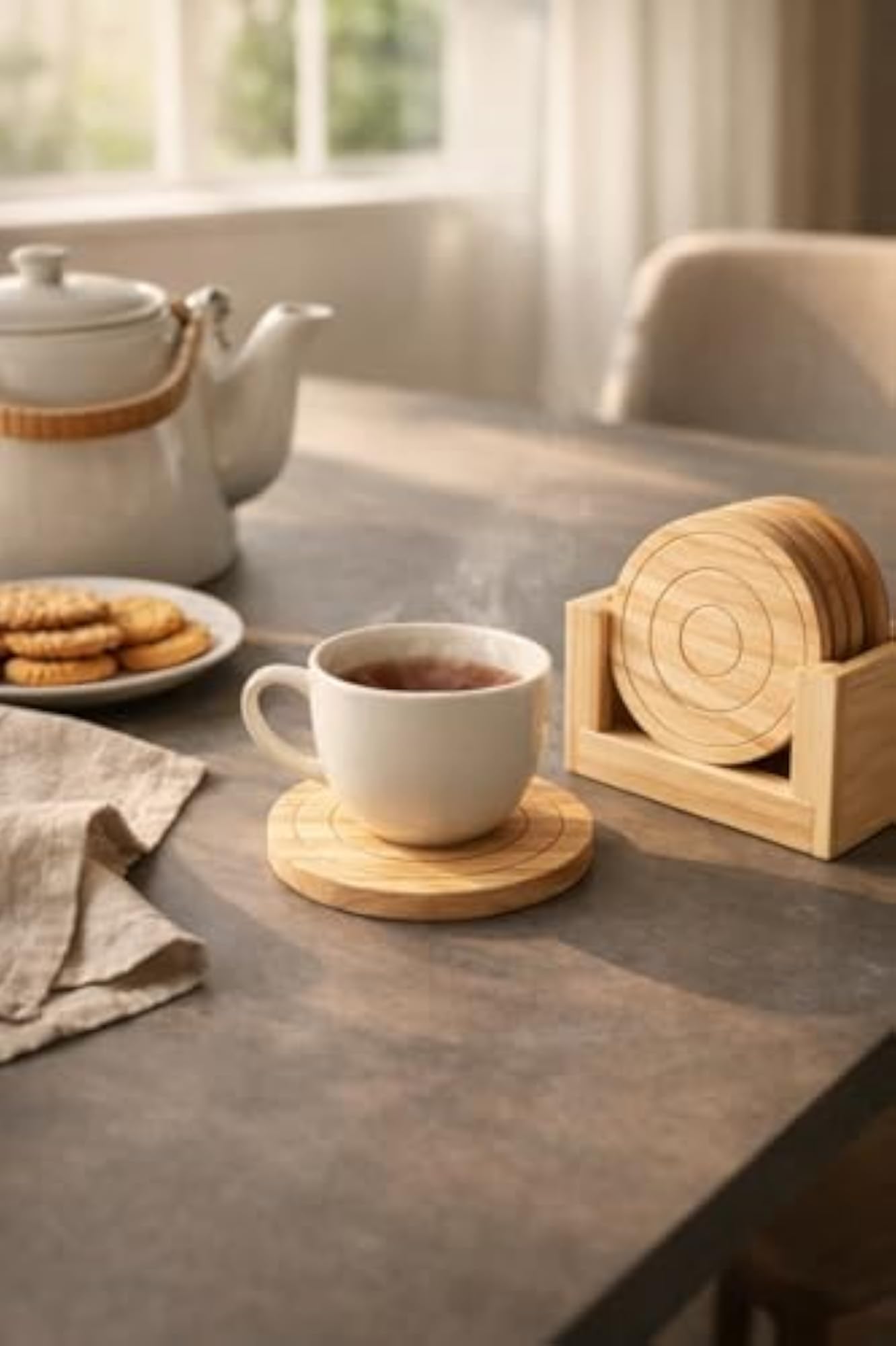 6-Piece Wooden Coasters Set with Holder