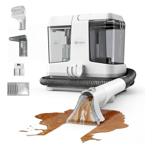 SIMPLUS Shampouineuse Canapé avec Fonction Autonettoyante, Nettoyeur Tissus Puissant 12000Pa, Idéal pour Poils d’Animaux, Nettoyeur Tapis/Matelas/Voiture/Moquettes, Réservoir Double