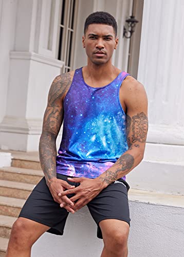 Loveternal Galaxy Tank Tops For Men Nebula Space Teens Funny 3D Print Sleeveless T-Shirt Juniors Trippy Cool Gym Purple Muscle Tank Tops Gay Bodybuilding Graphics Tees For Men M #TOP3