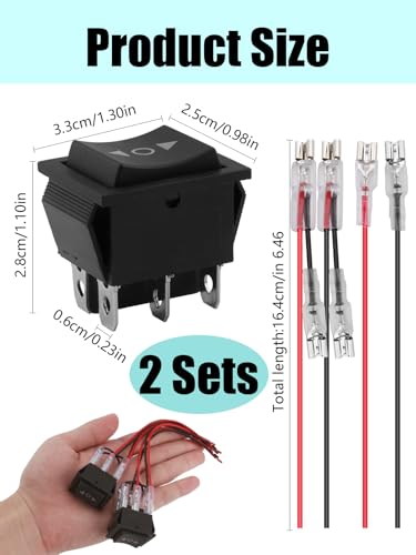 2 Stück Momentanen Kippschalter 12V 16A 6-polig, DPDT Polaritätsumkehrschalter (EIN)-AUS-(EIN), 3 Position Wippschalter mit Kabel, Wechselschalter für DC Motorsteuerung Auto Boot