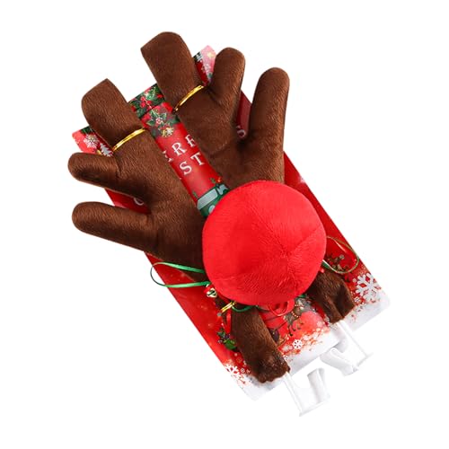 JNXIJ Premium Reindeer Car Kit, Auto Christmas Decoration Kit with Nose & Antlers, 3 in 1 Reindeer Decorative Accessories Suitable for Vehicle, Home, Christmas Party, Office (Dark Coffee)