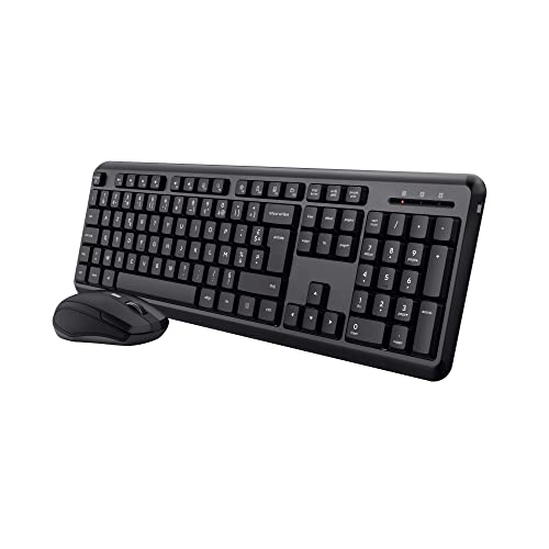 Trust ODY Pack Clavier et Souris sans Fil - AZERTY, Récepteur USB, Résistant aux Éclaboussures, Set Silencieux, 13 Touches de Raccourcis, PC/Portable, Windows/MacOS - Noir