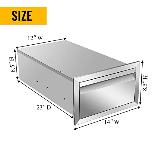 Image of Outdoor Kitchen Drawers 14 inch W x 8.5 inch H x 23 inch D Inch Stainless Steel Flush Mount BBQ Single Drawers for Outdoor Kitchen Island, or Patio Grill Station