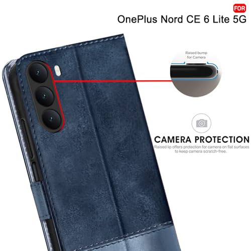 Image of TheGiftKart Flip Back Cover Case for OnePlus Nord CE 6 Lite 5G | Dual-Color Leather Finish | Inbuilt Stand & Pockets | Wallet Style Flip Cover for OnePlus Nord CE6 Lite (Faux Leather, Blue & Sky)