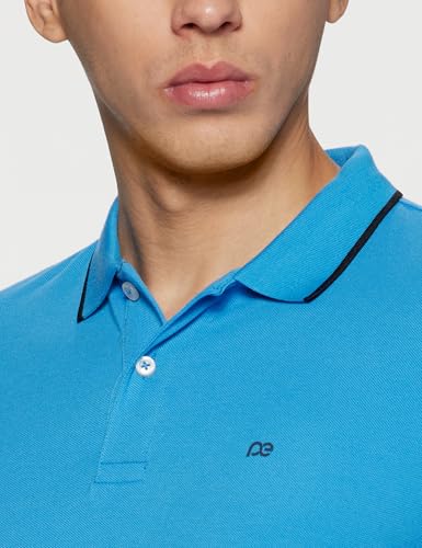 Image of Peter England Men's Snug Fit Solid Polo T-Shirt with Coloured Collar Tipping| Cotton Rich| Premium Pique Weave