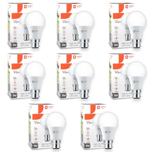 Orient Electric Polycarbonate High Glo Led Lamp 9W, (Warm White, 3000K, B22 - Pack Of 8)