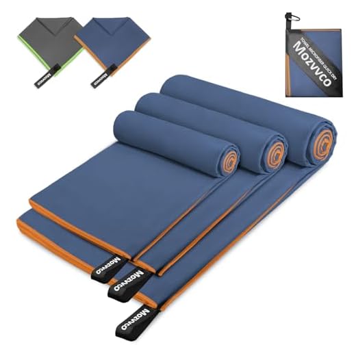 Mozvvco Juego de 3 Toalla Microfibra,180x80cm Toallas Gimnasio Toalla Gym+100x50cm Toalla Microfibra Playa+80x40cm Toalla Secado Rapido para Piscina Yoga Camping Sauna Viajes(Azul Marino+Naranja)
