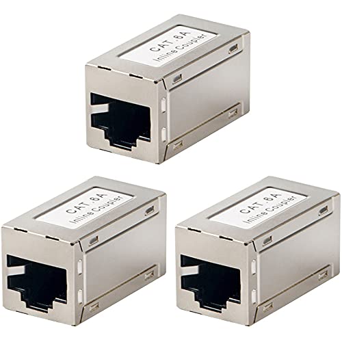 Greluma 3 Stück RJ45-Inline-Koppler aus Abgeschirmtem Metall CAT6A, Buchse zu Buchse