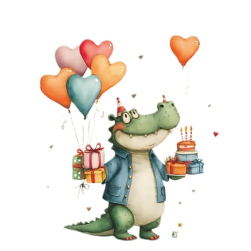 Vinilo decorativo cumpleaños cocodrilo con globos corazón