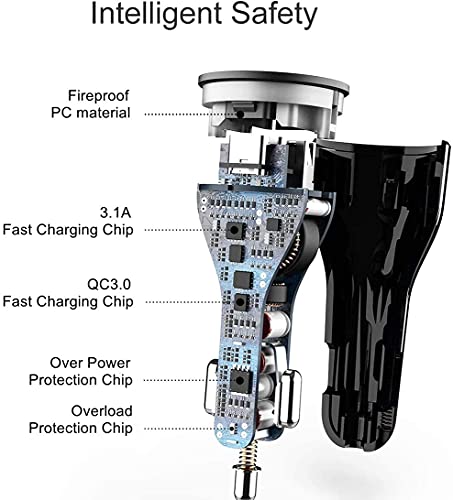 Image of Dyazo 3 Port 36 W Fast USB Car Charger Qc Charging Compatible for Qualcomm 3.0 iPhone 11 /12 / Max /Mini, Samsung Galaxy, Pixel, Vivo, Oppo, Mi & All Mobile Phone (Black)