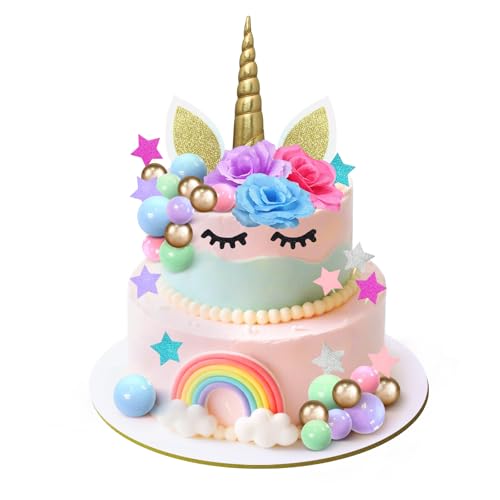 38 Piezas Unicornio Decoración para Tartas, Decoración de Tartas Cumpleaños,Decoración Tarta de Bolas, Decoración de Pastel Unicornio, para Fiestas Cumpleaños Infantiles Niña, Baby Shower
