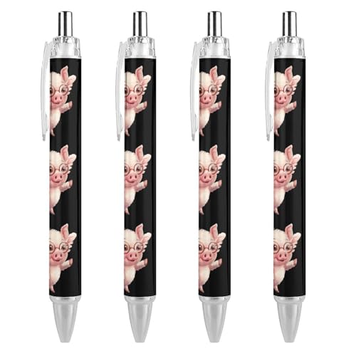 Bolígrafos de gel Flying Cute Piggy retráctiles, trazo suave de 0,5 mm para escritorio, 4 uds