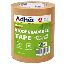 ADHES Kraft Paper Tape, 2 Inch x 60 Yards x 3 Rolls, Biodegradable Paper Packing Tape Writable & Uncoated Brown Shipping Tape for Shipping, Moving, Sealing