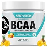 Honey Badger BCAA + EAA Amino Acids Powder, BCAAs + L-Glutamine, Keto, Vegan, Sugar Free for Men & Women, Hydration & Post Workout Muscle Recovery Drink Mix, Tropical Punch, 30 Servings