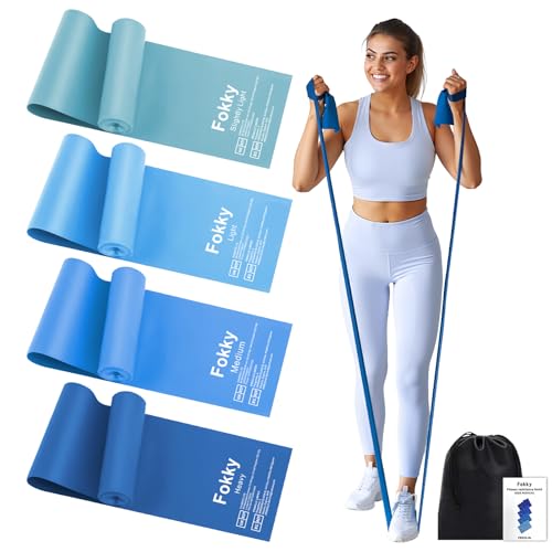 Fokky Fitnessbänder 4er-Set, Resistance Bands 2M Fitnessband, Gymnastikband mit 4 Stufen, Widerstandsbänder Fitnessbänder Gummiband für Muskelaufbau, Yoga, Pilates für Männer und Frauen
