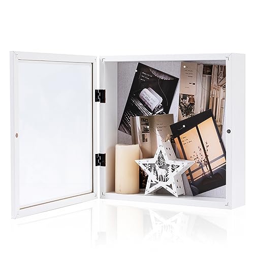 Muzilife 11x11 Shadow Box Wood Picture Frame, 2.16 Deep, Real Glass, White
