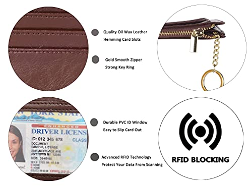 Image of woogwin Slim RFID Credit Card Holder for Women Mini Front Pocket Wallet Purse With Keychain, Oil Coffee, small, Classic