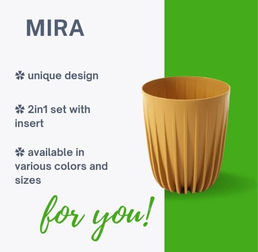Lamela MIRA Flowerpot Herb Plant Flower pot | New Season 2022 | Balcony Garden Container Bucket | 2in1 set Two parts with insert (Ø 19cm H 22,6cm, Mustard)