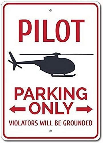 Wisesign Pilot Parking Metal Signs Decorative Retro Tin Sign Poster Plaque Home Deocr Funny Gifts 8 X 12, Pilot Gift, Pilot Decor, Helicopter Gift