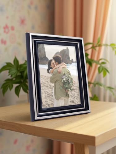 Image of GOLDEN PEACOCK 5x7 Inch Photo Frame - Antique Piano Black with Metallic Silver Border | Premium Tabletop & Wall Hanging Picture Frame for Home Decor, Office & Gifting