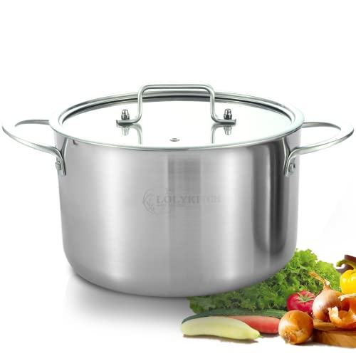LOLYKITCH Tri-Ply Stainless Steel 5 QT Stock Pot with Lid, Induction Cooking Pot,Soup Pot,Compatible with All Stoves,Oven and Dishwasher safe.