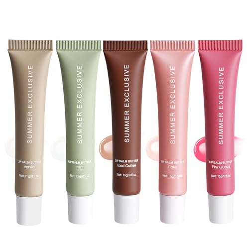 5 Color Summer Exclusive Lip Balm Butter Tinted Lip Balm Nourishing Lip Gloss with Natural Ingredients for Women and Girls Soothes & Softens Dry Lips Lip Care Gift Set for Birthday Christmas.