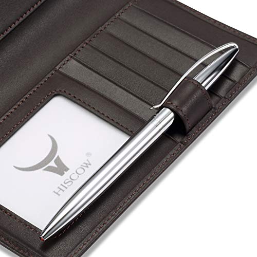 Image of HISCOW Soft Leather Checkbook Cover & Card Holder with Divider - Italian Calfskin, Premium Coffee, One Size, Contemporary