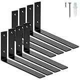 ELSKER&HOME Shelf Brackets 12 Inch, 8 Pack Floating Shelf L Brackets for Shelves Support, Black Metal Heavy Duty Shelf Brackets for DIY Decorative