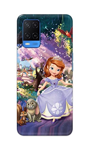 Image of PRINTFIDAA Cartoon Little Girl with Crown and Pet Animals Printed Designer Hard Case for Oppo A54 Back Cover -(e) RPM1008