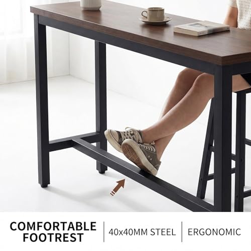 Mesa de bar para desayuno compacta con marco de metal y reposapiés ajustable 4