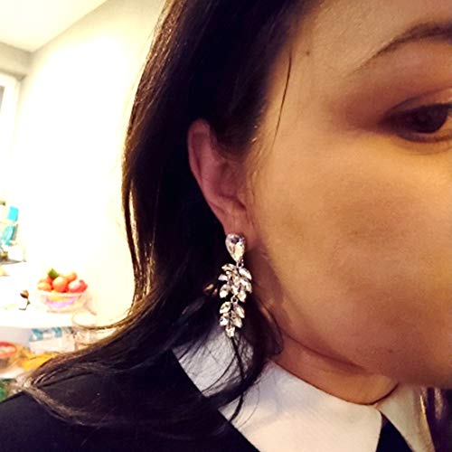 Mecresh Silver Transparent Cute Crystal Leaf Filigree Cluster Chandelier Drop Dangle Earrings Jewelry For Women's Day 2022 Fashion Jewelry #TOP2