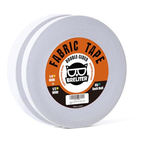 Breliter Double-Sided Fabric Tape (2 Rolls) - 65FT Length, No Sewing or Ironing Required, Perfect for Quick Clothing Repairs, Fabric Bonding, and DIY Crafts (1/4inch+1/2inch)