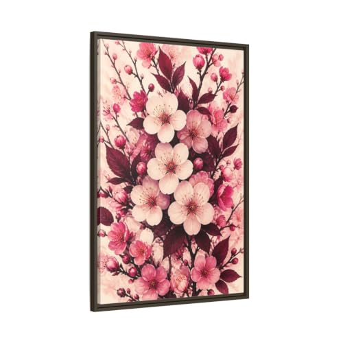 Tableau cerisier en fleurs rose 60x90 cm encadré expresso pour déco chambre