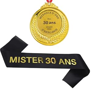 30 ans Homme Echarpe Mister 30 ans Médaille d'or 30 Happy 30th Birthday Décoration Ensemble d'anniversaire 30 Homme