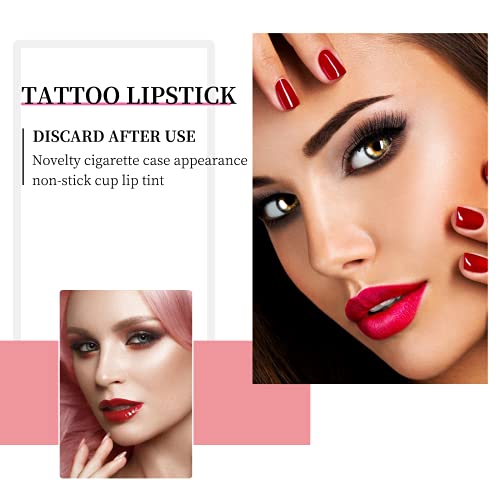 Sefudun Tattoo Lipstick, 20 Pcs Tattoo Lipstick Cotton Swab, Cigarette Cotton Swab Lipstick Set, Lip Stain Long Lasting Waterproof, Non-Stick Cup Lipstick, Easily Carrying, Make Makeup Anywhere(Pink) #TOP1