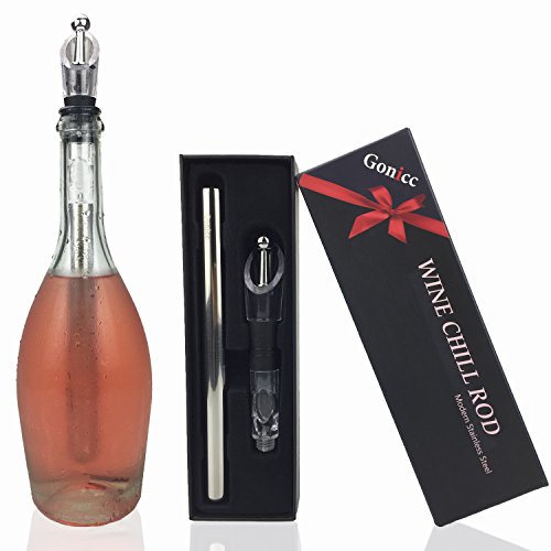 Gonicc Wine Chiller Rod 4-in-1 18/8 Food-Safe Stainless Steel Wine Bottle Cooler Stick Freezer with Bottle Stopper, Aerator and Pourer Decanter, Ideal Wine & Beer Gifts