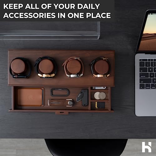 Watch Holder And Display Case/Box Organizer With Drawer For Accessories - Wooden - Gift For Men Boyfriend Husband Father Son - Walnut #TOP3