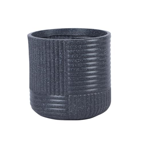 Image of Bonkaso 15 Inch Ribbed Planter Pot for Indoor & Outdoor Use | Round Heavy Duty Polymer Flower Pot | Lightweight Weather Resistant Modern Gamla for Living Room Balcony & Terrace (Dark Grey)
